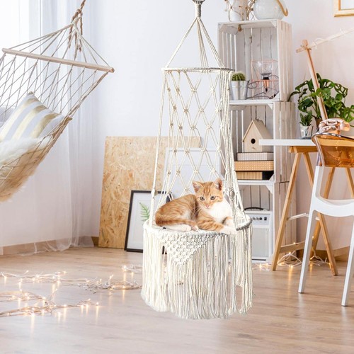 Hanging macrame cat hammock - hanging,